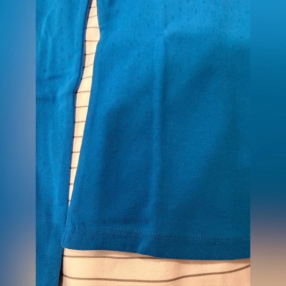 Crewcuts Girls' Puff-Sleeve Long Sleeve Pointelle Tee Barcelona Blue sizeM (8-9)